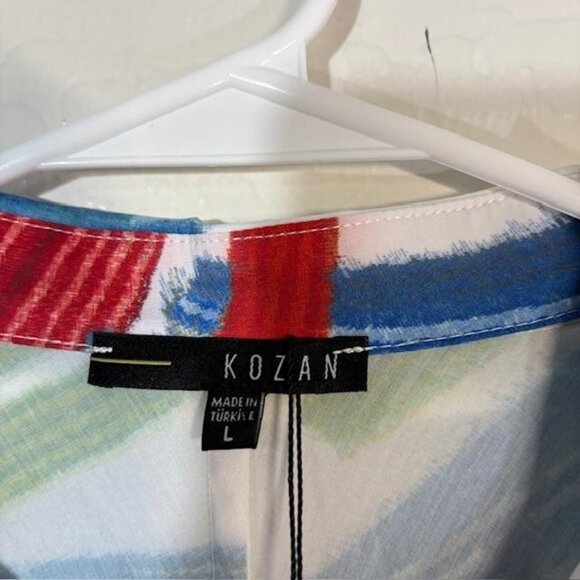 Kozan Shirt Womens Large White Multicolor Button Front Tunic Abstract Print - Picture 3 of 8